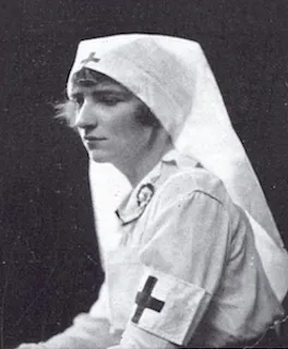 Photograph of Constance Drexel as a Nurse. “Deauville – l’Infirmière,” by Constance Drexel. Harper’s Bazaar, vol. 50, no. 6, June 1915, pg. 20-21, 86. ProQuest Periodicals Index Online.