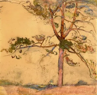 Florence Esté, Pins parasols roses au coucher du soleil, n.d., graphite, pastel, watercolor and bodycolor.  Wikimedia Commons