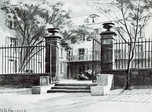 Reid Hall's garden, illustration by H.W. Faulkner, Harper's Bazaar, September 1902, volume 36, issue 9, pg. 757. Herbert W. Faulkner was a member of the Art Students' League (1885-1887) who lived in Paris from c.1902-1908 and attended the Ecole des Beaux Arts and Raphael Colin's Academy. He exhibited at the 1898 Paris Salon and was an honorary member of the American Art Association. He died in Connecticut in 1940. See also catalogues of the Cincinnati Museum. Seems to have lived at 17, rue Boissonade 75014