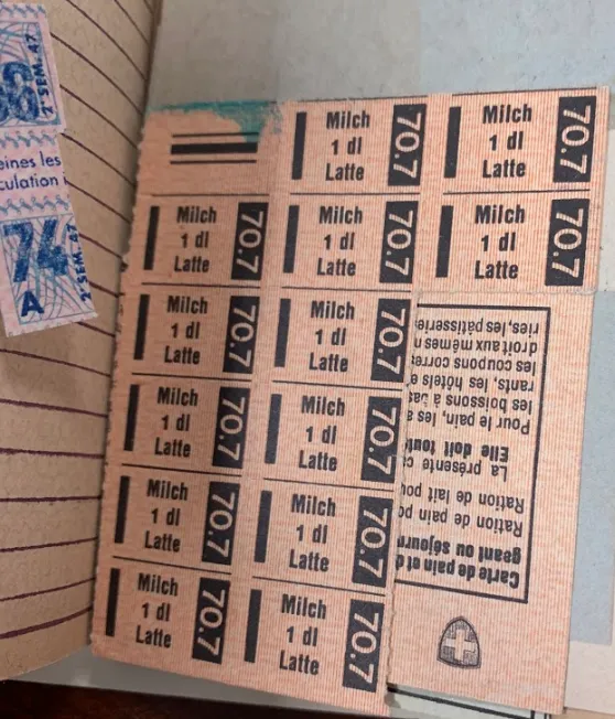 French ration book, coupons for milk, 1947-1948 (Smith College Archives)