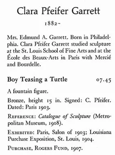 Record from The Metropolitan Museum of Art’s American Sculpture Catalogue, 1965, p.146 