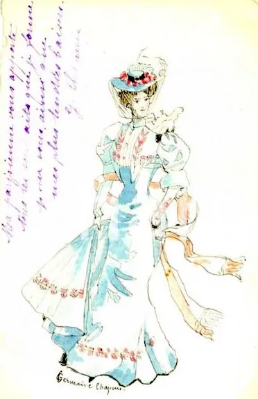 Postcard drawn by Germaine Chapuis, ca. 1900, watercolor.