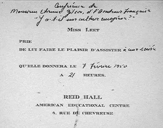 Invitation to Etienne Gilson's speech, 1950. RH archives, scrapbook.