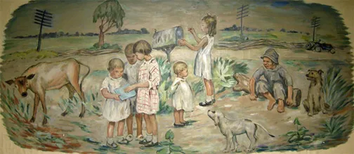 Anne Goldthwaite, “The Letter Box,” Goldthwaite’s WPA mural at the Post Office in Atmore Alabama, 1938, The Living New Deal