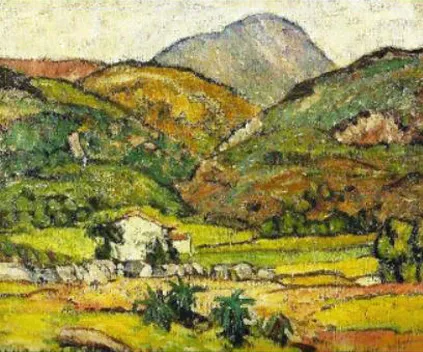 Anne Goldthwaite, The Church on the Hill, ca. 1911, her entry in the 1913 New York Armory Show. Wikimedia Commons. 