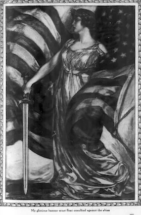 Mary Greene Blumenschein, "America," illustration for the poem by Ella Wheeler Wilcox, Good Housekeeping, 1916, p. 691