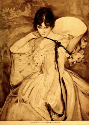 Mary Shepard Green. "Idleness," oil on canvas, c. 1912.  Exhibited at the annual exhibition of the American Academy of Design in 1912. Hoeber, n.p.