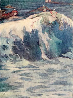 Florence Lundborg, "The Nixies." Illustration in Anatole France, Honey-Bee, translated by Mrs. John Lane, 1911, p. 57. Image retrieved from the Internet Archive.