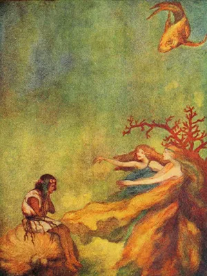 Florence Lundborg, "Only the Songs and the Dances and the Love of the Nixies."  Illustration in Anatole France, Honey-Bee, translated by Mrs. John Lane, 191, p. 126. Image retrieved from the Internet Archive.