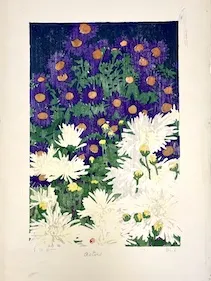 Edna Boies Hopkins, Asters and Dahlias. Hopkins, Edna Boies. [Asters]. 1900-1915, Bibliothèque de l’INHA, Paris. Color woodcut.