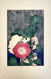 Hopkins, Edna Boies. Rose tremière. 1900-1915, Bibliothèque de l’INHA, Paris. Color woodcut.
