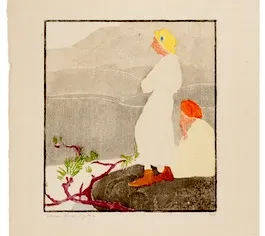 Hopkins, Edna Boies. Two Women in White on a Hill. 1917. Color woodcut. Cincinnati Art Museum, 