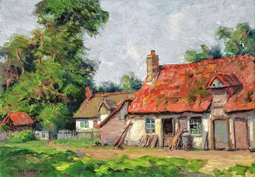 Lee Lufkin Kaula, "Courtyard in Normandy," undated, oil on board, Springfield Museums/Fry Art 