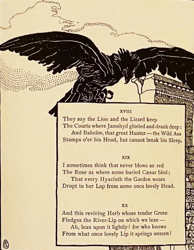Florence Lundford, illustration in the Rubaiyat  of Omar Kayyam, 1900. Image retrieved from Abe Books.