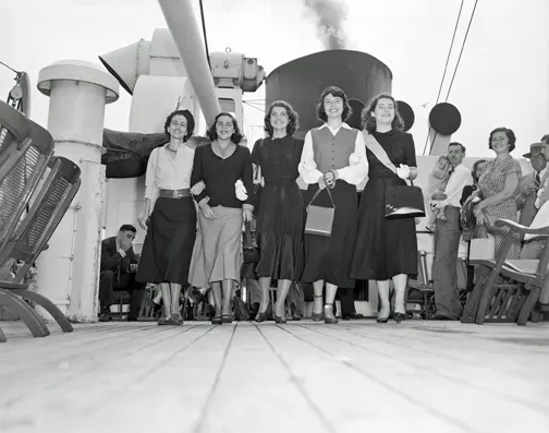 Jacqueline Bouvier Kennedy on the boat headed for France, Smith Program 1949-1950