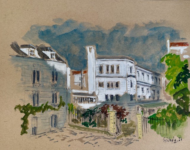 Christophe Korfer, Reid Hall, watercolor on paper, September 2024