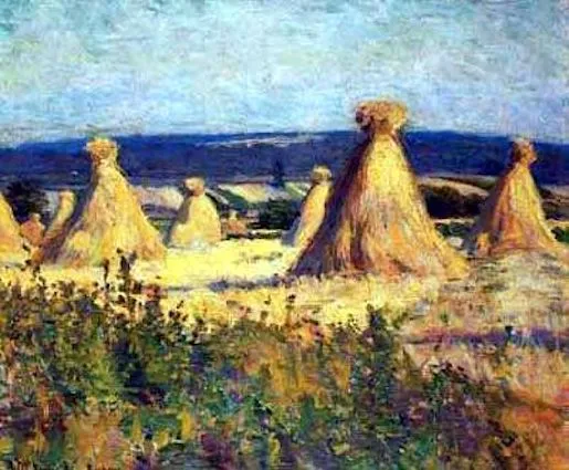 Josephine Miles Lewis, Haystacks in Butry France. AskArt