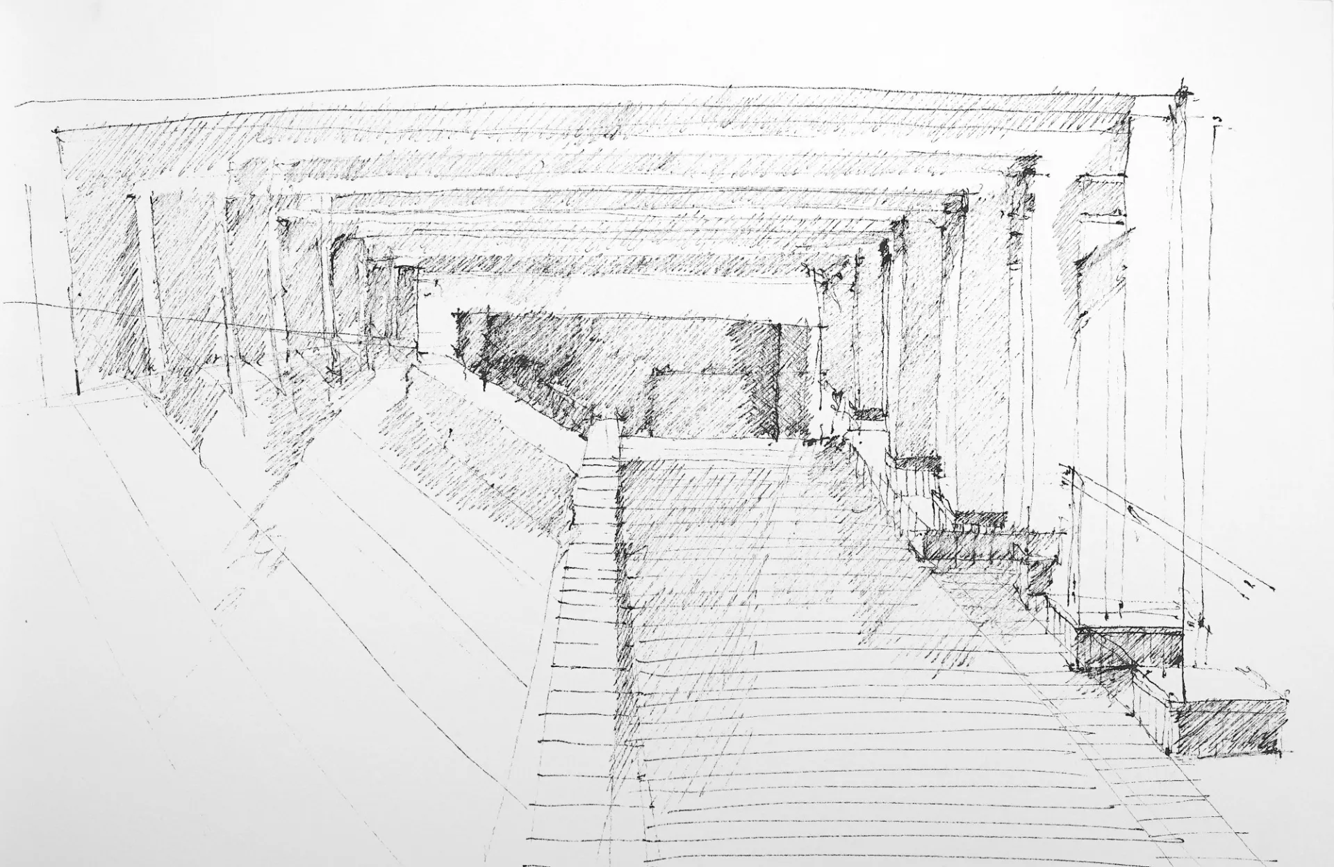 Lucie Lin, Mémorial de l'abolition de l'esclavage, Nantes, ink study, summer 2024