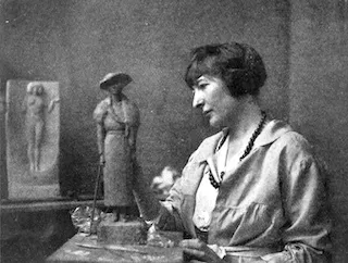 Keystone View Co., photographer. Sculptor Florence Lucius at work. Arts and Decoration, vol.  16, November 1921, pg. 26. Internet Archive. 