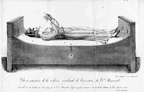 Spinal traction bed invented by Maisonabe (Weiner and Silver 432) Spinal traction bed invented by Maisonabe (Weiner and Silver 432)