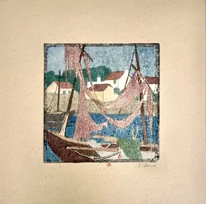Ethel Mars. "At the Quai," etching, n.d.