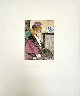 Ethel Mars. "En visite" etching, n.d.