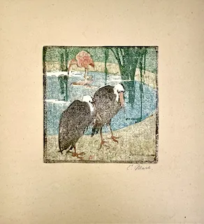 Ethel Mars. "Storks, Jardin des Plantes, etching, n.d.