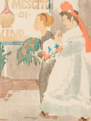 Ethel Mars, “Two Women Walking,” 1903-1908, color woodcut print. Cincinnati Art Museum