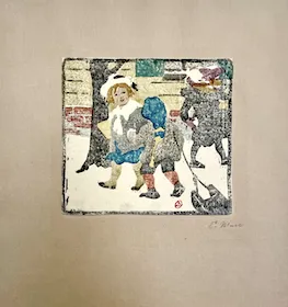 Ethel Mars, Children in the Snow, block printer, c. 1904. INHA