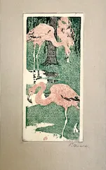 Ethel Mars, Flamingoes, block print, c. 1904