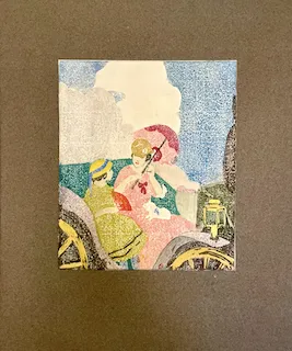 Ethel Mars, "Promenade en voiture," color wood block print, c. 1913. INHA