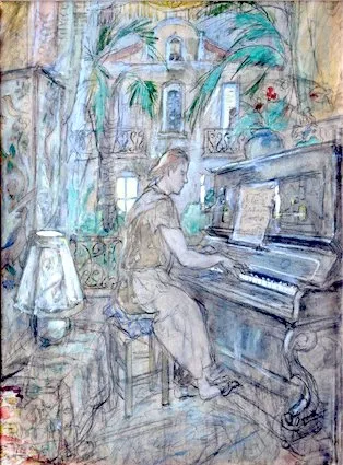 Ethel Mars, "Le pianiste," mixed media, c. 1940s. Columbia University Art Properties
