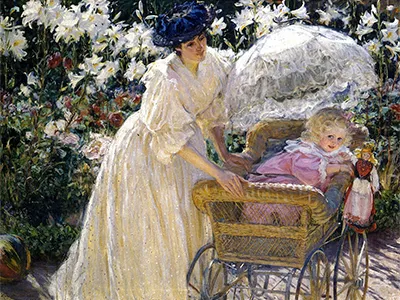 Mary F. MacMonnies, "Roses and Lilies, oil on canvas, 1897. Wikimedia Commons.