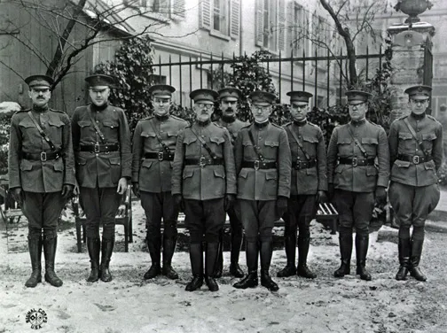 Group of officers in the garden, photo A0111456, n.d., digital collections, National Library of Medicine.