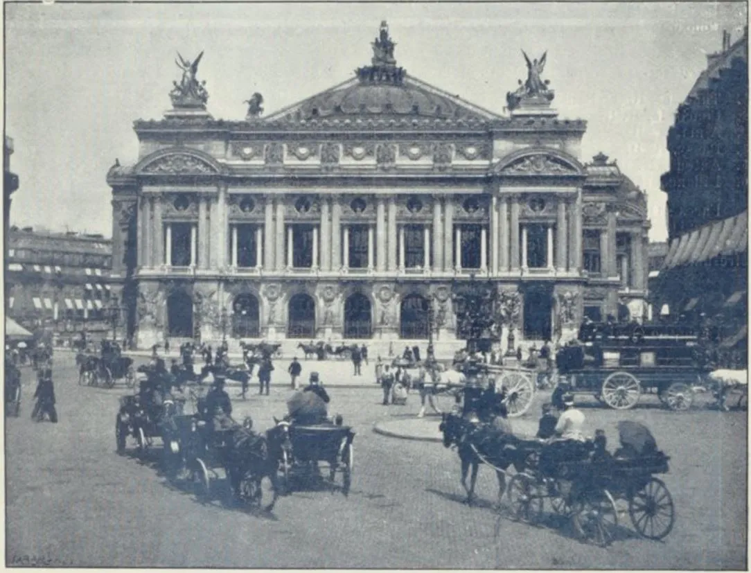 The Paris Opera in 1896, complete with carriages and horses!