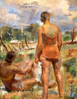 Gertrude Partington, Beach Scene, oil on canvas, n.d. Invaluable
