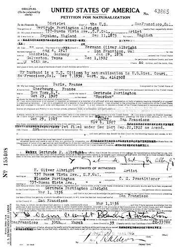 Gertrude Partington, Petition for Naturalization. Ancestry.com