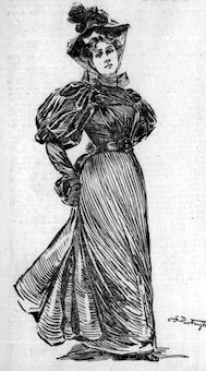 Gertrude Partington, drawing for an article regarding the new beauties in San Francisco. The Examiner, March 24, 1895, p. 28