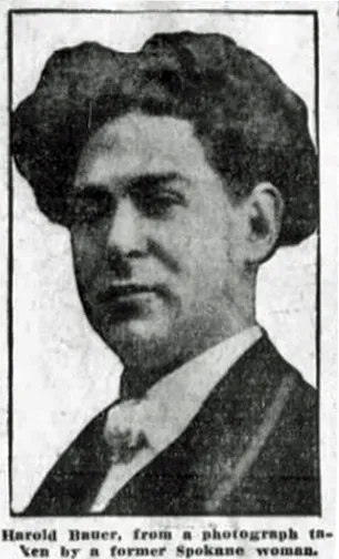 Ruth Turner Perry’s portrait of pianist Harold Bauer, reprinted in the Spokane Chronicle on February 13, 1912, 19. 