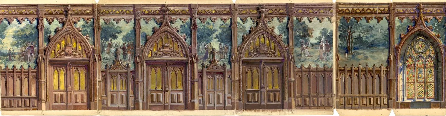 Chapuis, Pierre. "Grande Salle Gothique avec Tapisseries: maquette de décor," ca. 1890