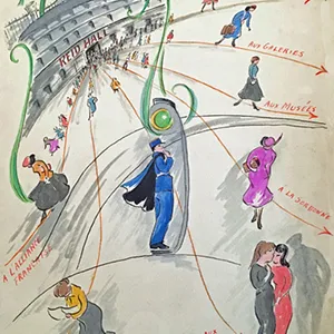 Unknown, Reid Hall as student hub, watercolor. RH Archives