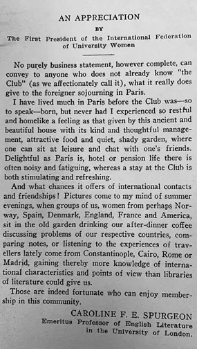 From a Reid Hall brochure in the late 1940s. Prof. Spurgeon was Dean Gildersleeve's longtime partner.