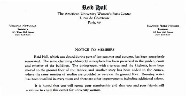 Notice to Members regarding the renovations from 1927 – 1930. Announcement. RH archives.