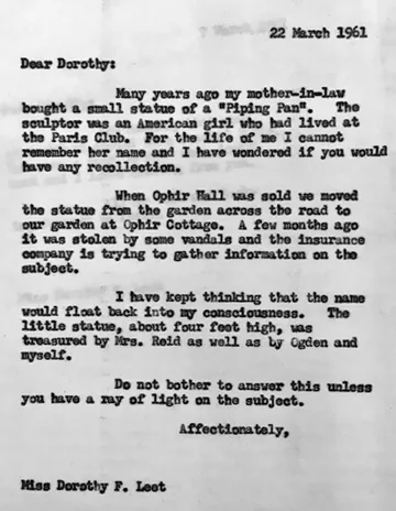 Letter from Helen Rogers Reid to Dorothy Leet, 1961. Reid Family Papers, Library of Congress