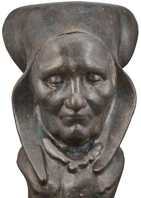 Eugenie Shonnard, Head of a Bretton Woman, dated 1922 and stamped with the foundry mark Meroni Radice / Cire Perdue / Paris Bronze with dark brown patina Height 16 inches. Eugénie Shonnard, Bronze portrait of a Bretton woman, 1922.