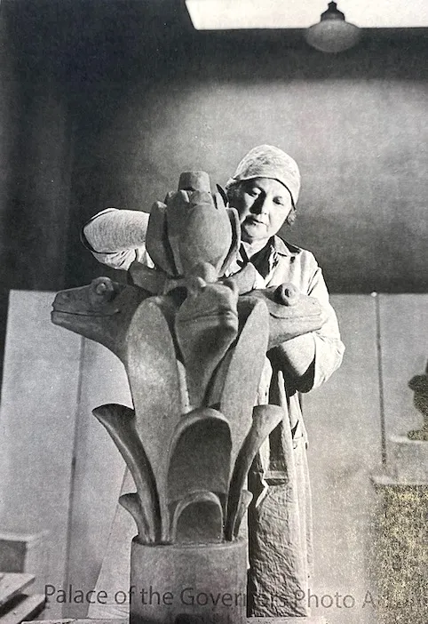 Photograph of Eugenie Shonnard at work at the Palace of Governors
