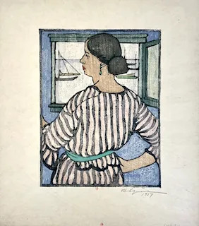 Maud H. Squire, "Autoportrait," woodblock print, 1917, INHA