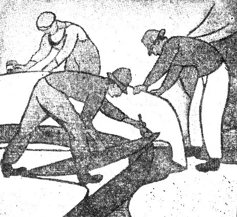 Maud Hunt Squire, "Painting the Boat," color wood black print, c. 1918-1919. Boston Post, July 18, 1921.