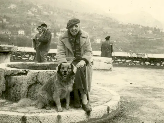 Ethel Mars in Vence with her dog Toutoune, 1957, retrieved from Jeffery Kennedy's Blog: macdougalstreet.com/f/ethel-mars-maud-hunt-squire-and-a-villa-in-vence