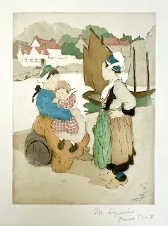 Maud Hunt Squire. "Enfants sur la digue," etching, 1908. INHA